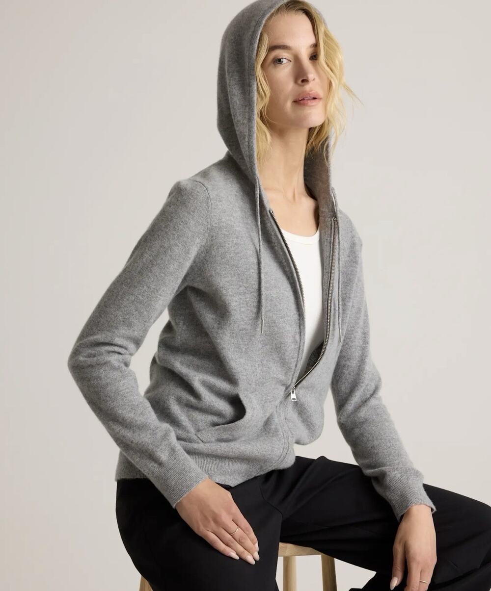 Quince Mongolian Cashmere Full-Zip Hoodie Heather Grey XS